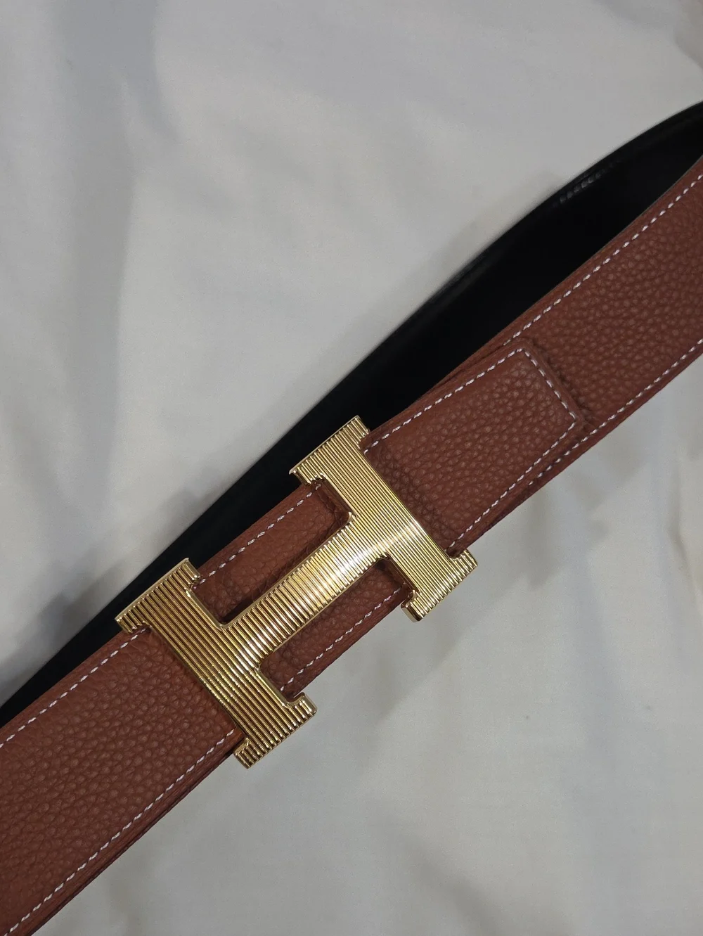 Hermes Brown Leather Men's Belt with Gold H Buckle 100cm